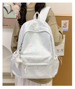 Detailed view of aesthetic star print backpack in casual lifestyle setting, perfect for daily use.