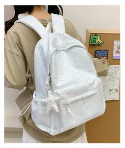 White colorful star print casual school backpack student daypack daily bookbag cute