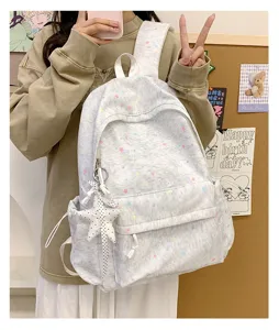 Detailed view of the dreamy star-print canvas casual backpack, perfect for daily commute and school.