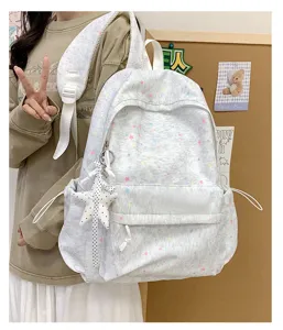Light grey star print backpack casual school bag daily commuting casual daypack 1pc