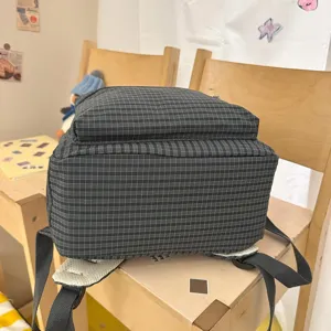 Black grid student backpack casual lightweight school bag daily daypack for women