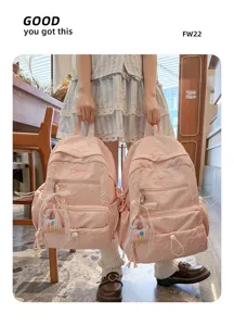 Pink cute school backpack large capacity student casual daypack stylish sweet girl bag