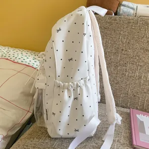 Korean sweet polka dot bow backpack for student daily casual use cute stylish bookbag white
