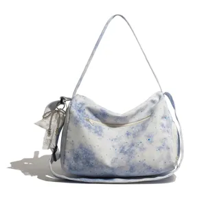 Süße koreanische blaue Sternenmuster Segeltuch Umhängetasche lässige Hobo Tasche für Frauen