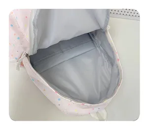 Pink star print school backpack detail view casual cute student bookbag inner compartment