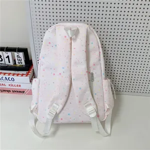 Pink cute star print casual backpack for school students and daily commuting aesthetic
