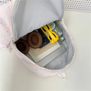 Pink starry backpack for school commute casual daily use large capacity cute aesthetic book bag