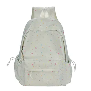 Cute pastel star print casual backpack for school and daily commute. Stylish aesthetic bookbag.