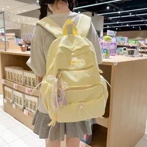 Light yellow large capacity school backpack for girls ins style versatile student book bag