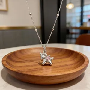 Charming silver unicorn pendant necklace with cute beaded chain, trendy fashion clavicle jewelry.
