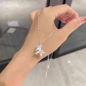 Silver unicorn pendant necklace with beaded chain for women daily fashion style.