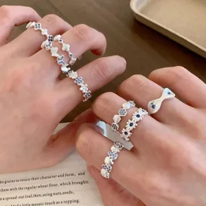 Exquisite silver floral butterfly rings set, trendy open finger rings for women fashion jewelry
