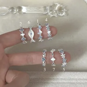 Sweet Light Luxury Copper Open Ring With Blue Star Rhinestone Adjustable Fashion Jewelry Finger Ring Gift For Women