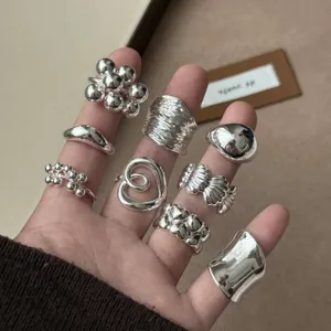 Anillo Abierto Geométrico de Cobre Minimalista para Mujer Anillo de Dedo Ajustable de Moda Joyería