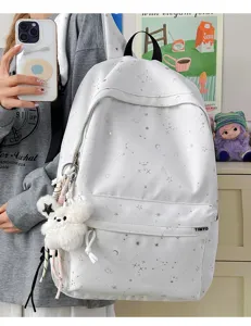 American college style star print backpack student casual daily travel white school bag stylish