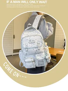 Mint star patterned student casual lightweight travel backpack for daily use and school life.