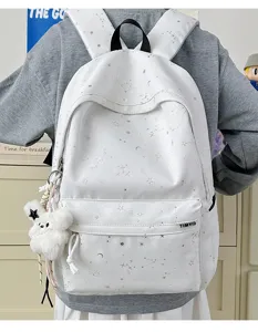 American college style star all-over print backpack student daily casual white school bag