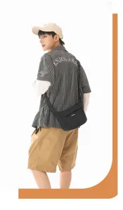 Bolso cruzado de nailon negro para uso diario casual, bolso de hombro de moda.