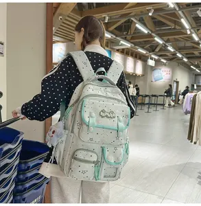 Mint green star print student backpack casual fashion travel school bag daypack for daily use