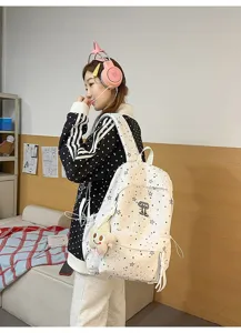 White starry school backpack for student daily commute multi-compartment casual stylish bag