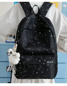 American college style star print backpack student casual school bag cute bear pendant versatile