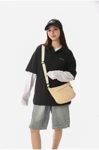 Bolso bandolera de nailon elegante para hombre y mujer, diseño minimalista casual, uso diario.