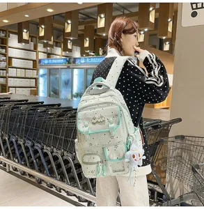 Mint Green Starry School Backpack Casual Travel Daypack Cute Student Bookbag New