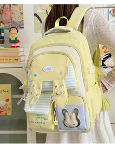 Cute Japanese style school backpack with bunny ears and transparent window for girls.