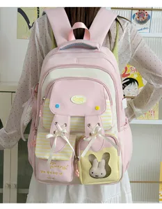 College style pink rabbit ears backpack with transparent window and sweet bow ribbon details