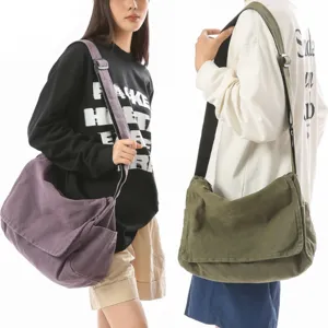Canvas messenger bag for men and women, casual large capacity crossbody shoulder bag daily use.