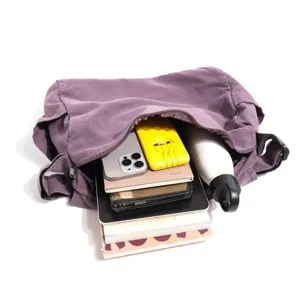 Casual purple canvas messenger bag with large capacity, perfect for daily use and school commute.