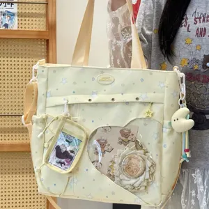 Japanese sweet style canvas itabag with transparent window, cute tote and shoulder bag.