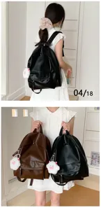 Sac à dos minimaliste en cuir PU de couleur unie pour femmes et étudiants, cartable spacieux.