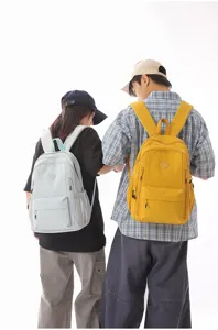 Solid color nylon backpack for teens, large capacity casual school bookbag stylish daily daypack