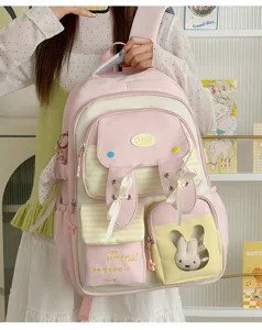 Pink sweet bow ribbon rabbit ear school backpack for teen girls daily casual bags