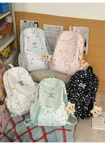 Cute star pattern canvas backpack for teen girls multi-compartment casual school bag set