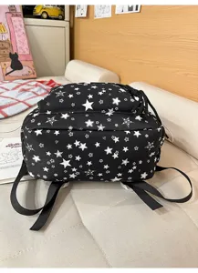 Black star print backpack casual campus daypack chic school bag stylish bookbag daily commuter
