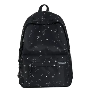 Black constellation star print school backpack casual stylish daypack for daily students use