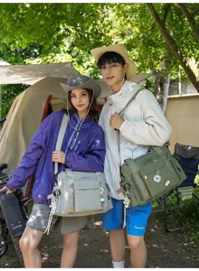 Borsa tote in tela da campeggio per coppie, borsa a tracolla casual multi-tasche.