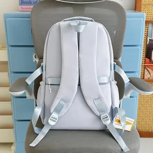 Light blue aesthetic school backpack for girls casual cute bookbag with ribbon straps