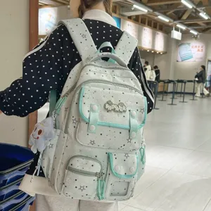 Casual Nylon Starry Sky Backpack Student School Bag Lightweight Travel Daypack With Multiple Pockets And Cute Pendant