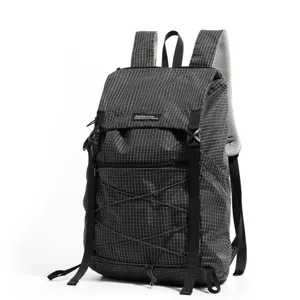 Lightweight black grid backpack for outdoor travel, hiking, and daily commuter use.
