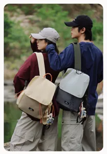 Casual couple canvas backpack outdoor hiking daily versatile stylish multi-pocket daypack