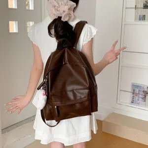 Sac a dos de style coreen simple couleur unie en cuir PU grande capacite pour ecole femme