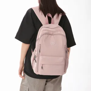 Solid color waterproof nylon backpack large capacity women school bag casual fashion rucksack