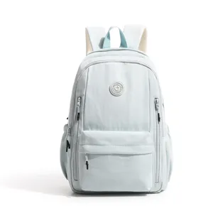 Solid color waterproof nylon backpack large capacity school bag for teen casual daily use