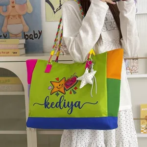 Colorful Splicing Nylon Shoulder Bag Casual Large Capacity Tote Handbag Color Block Fashion Travel Bag For Women
