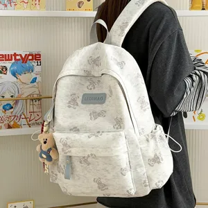 Unisex Large Capacity Nylon Casual Backpack Cute Bear Tie Dye School Bag Fashion Commuter Travel Bag With Pendant