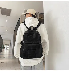 Schwarzer Wildleder Rucksack Freizeit Vintage Stil vielseitiger Alltagstasche Shopper neu