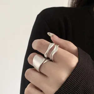 Minimalist matte silver geometric irregular open rings set for women trendy stacked jewelry.